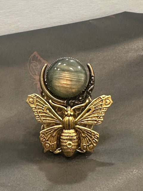 Labradorite Moth Ring